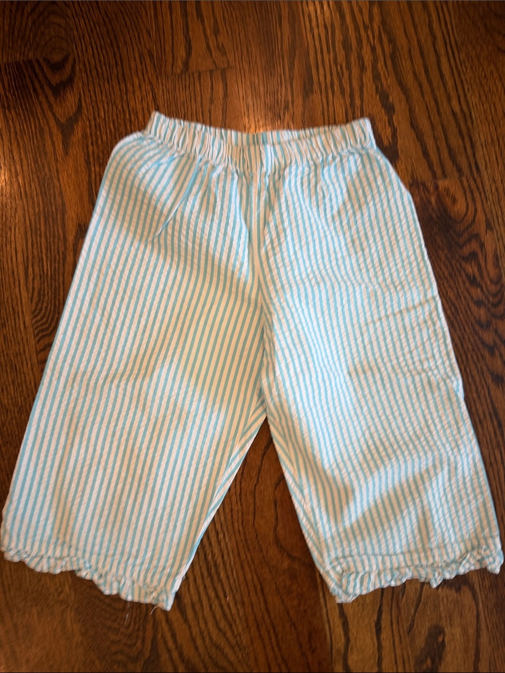 Kids Elastic Waist Blue Stripe Seersucker Bottoms
